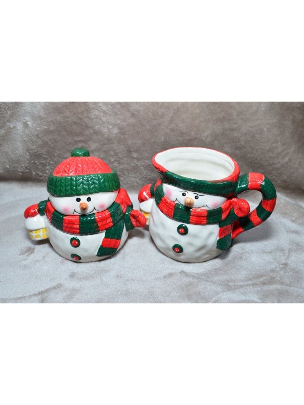 Snowman Ceramic Cream & Sugar Set Christmas Holiday Winter Kitschy Country Bar